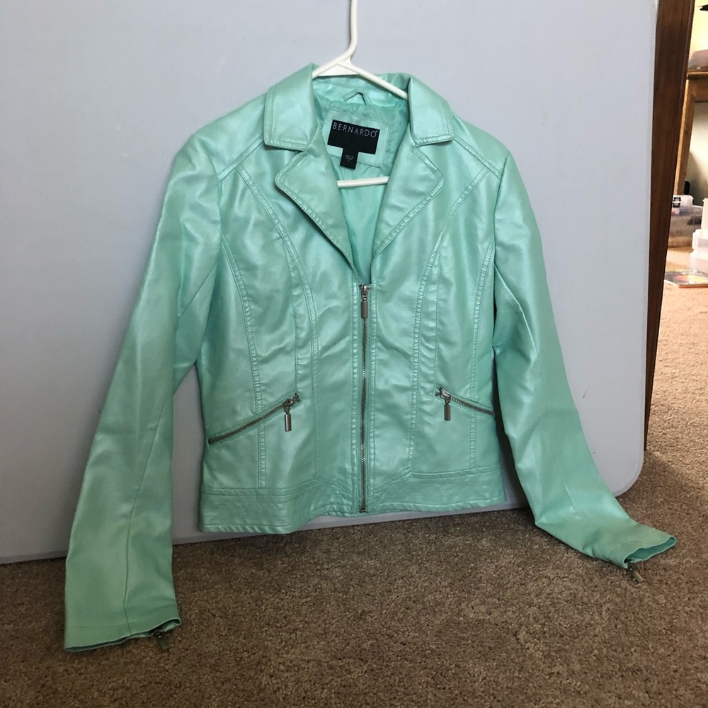 Teal/mint faux leather jacket size S